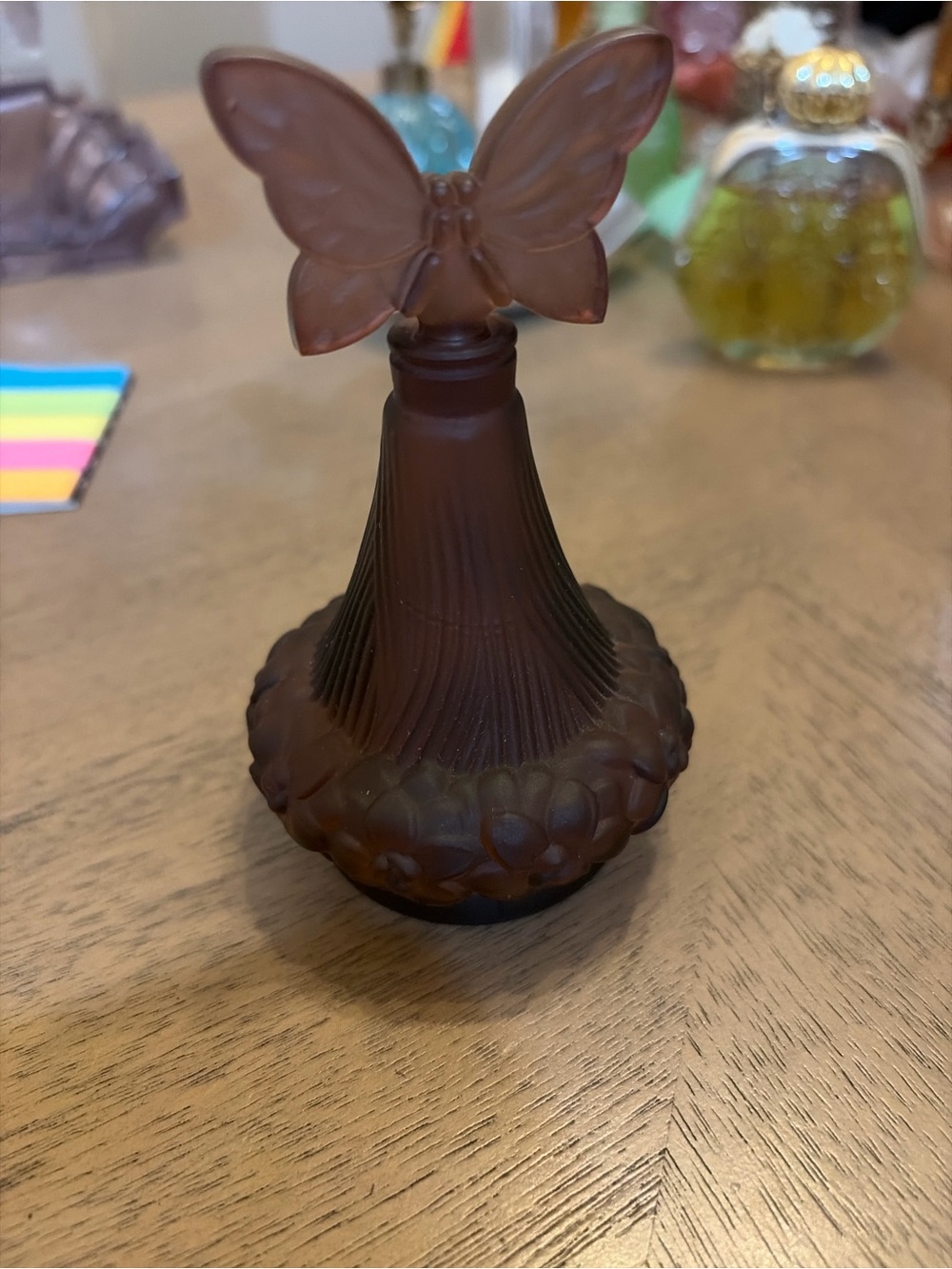 Decorative Brown Frosted Glass Butterfly Bottle - Home Accents